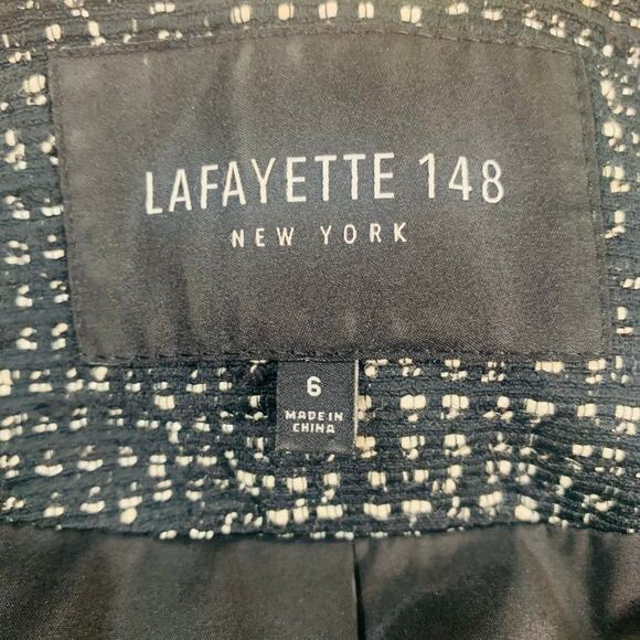 Lafayette 148 NY Size 6 Women's Open Front Jacket Blazer Black White Tweed - Picture 8 of 8